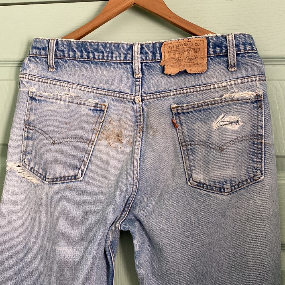 VNTG LEVIS ORANGE TAB 70s zipper fly DESTROYED jeans with super light wash 34/34 - Picture 3 of 13